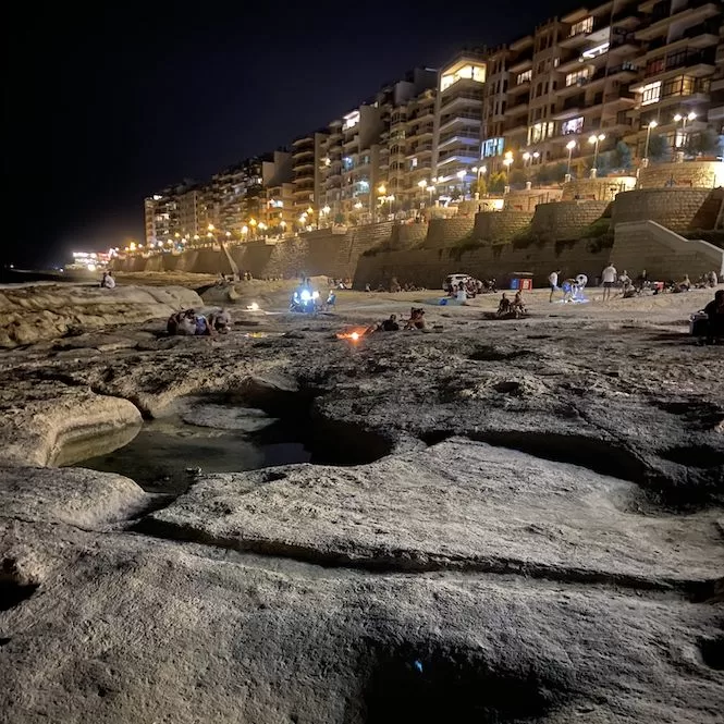 Sliema in Malta - Rocky Beach at Night