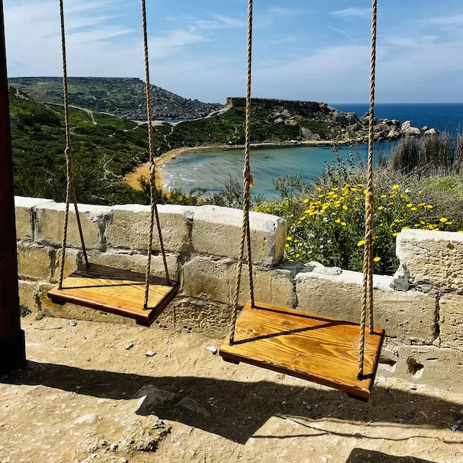 Ghajn Tuffieha Bay - Swings at the Entrance to the Stairs