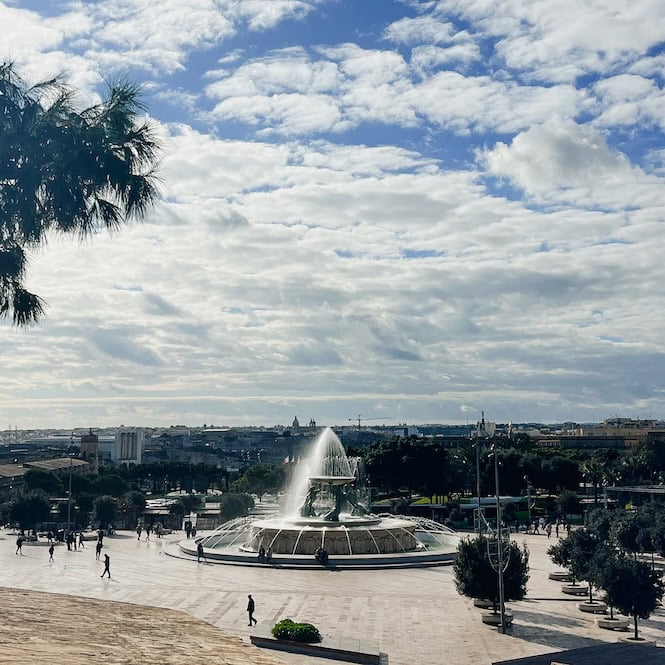 Large Triton Fountain View from Hastings Gardens in Valletta